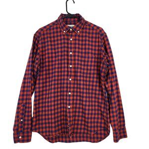 Taylor‎ Stitch Shirt Men's 42 Flannel Red & Blue Plaid Button-Down Shirt Pocket